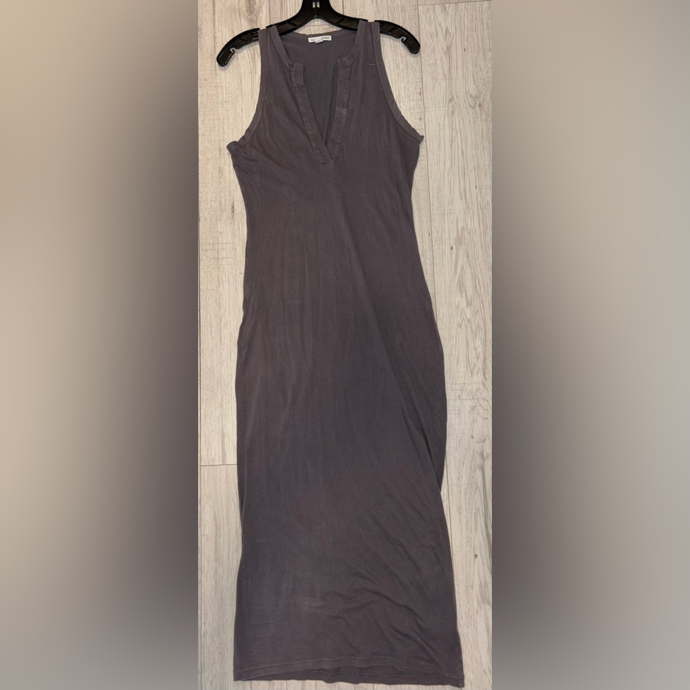 James Perse Gray Knit Stretch V Neck Sleeveless Long Dress Size 1 *Flaw* - Picture 2 of 8